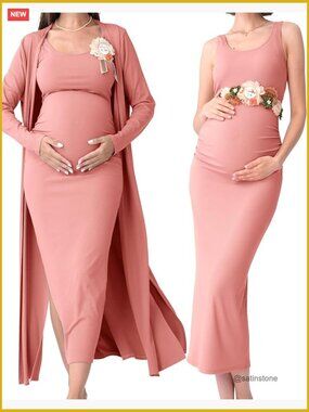 Bodycon Maxi Dress Cardigan Set Maternity 2 Piece